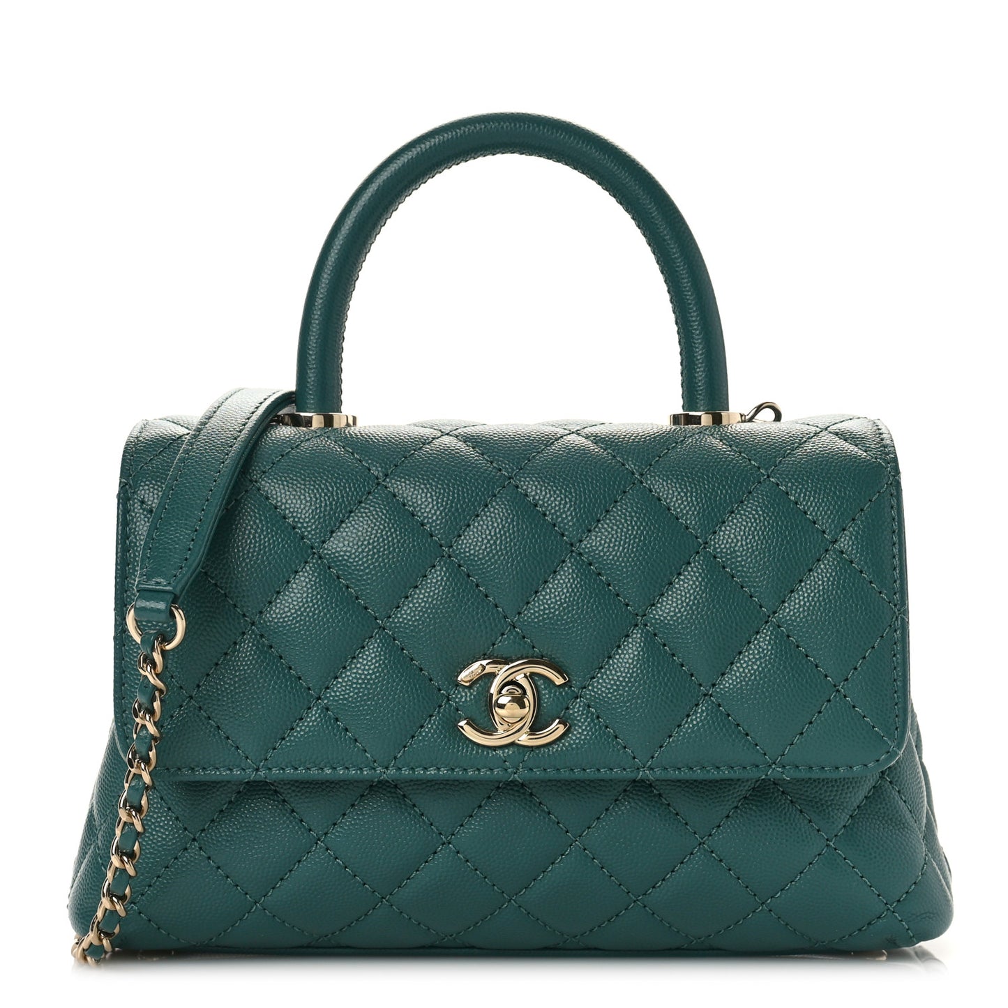 Caviar Quilted Mini Coco Handle Flap Green