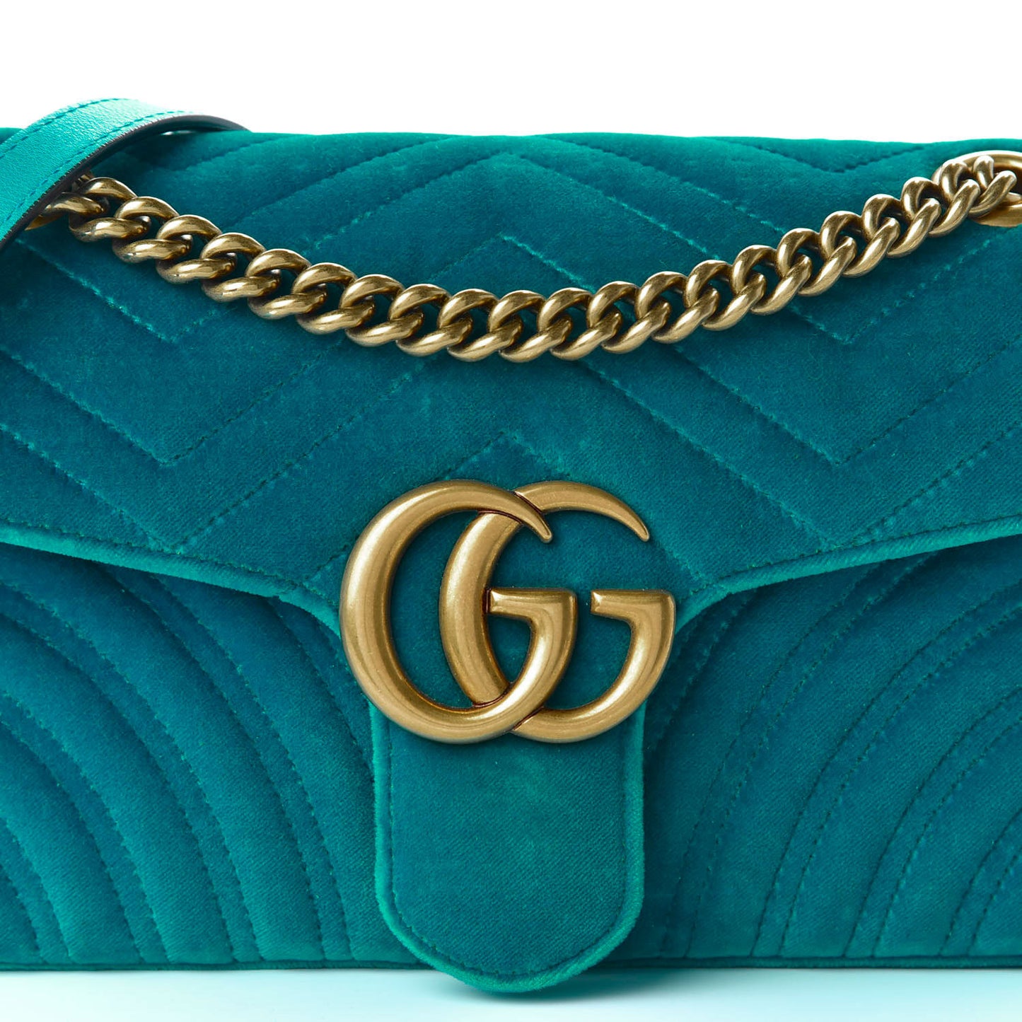Velvet Matelasse Small GG Marmont Shoulder Bag Pavone Cyan