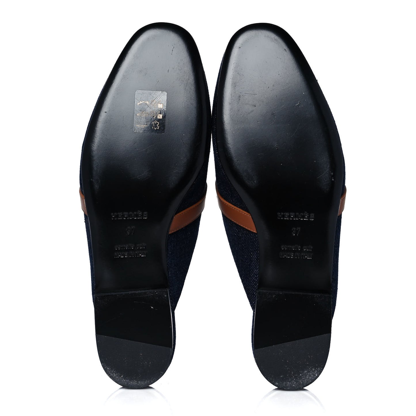Calfskin Denim Oz Mules 37 Bleu Brut Gold