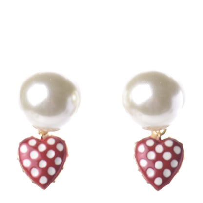 Christian Dior Pearl Heart Dioramour Tribal Earrings Gold Red 2 of 4