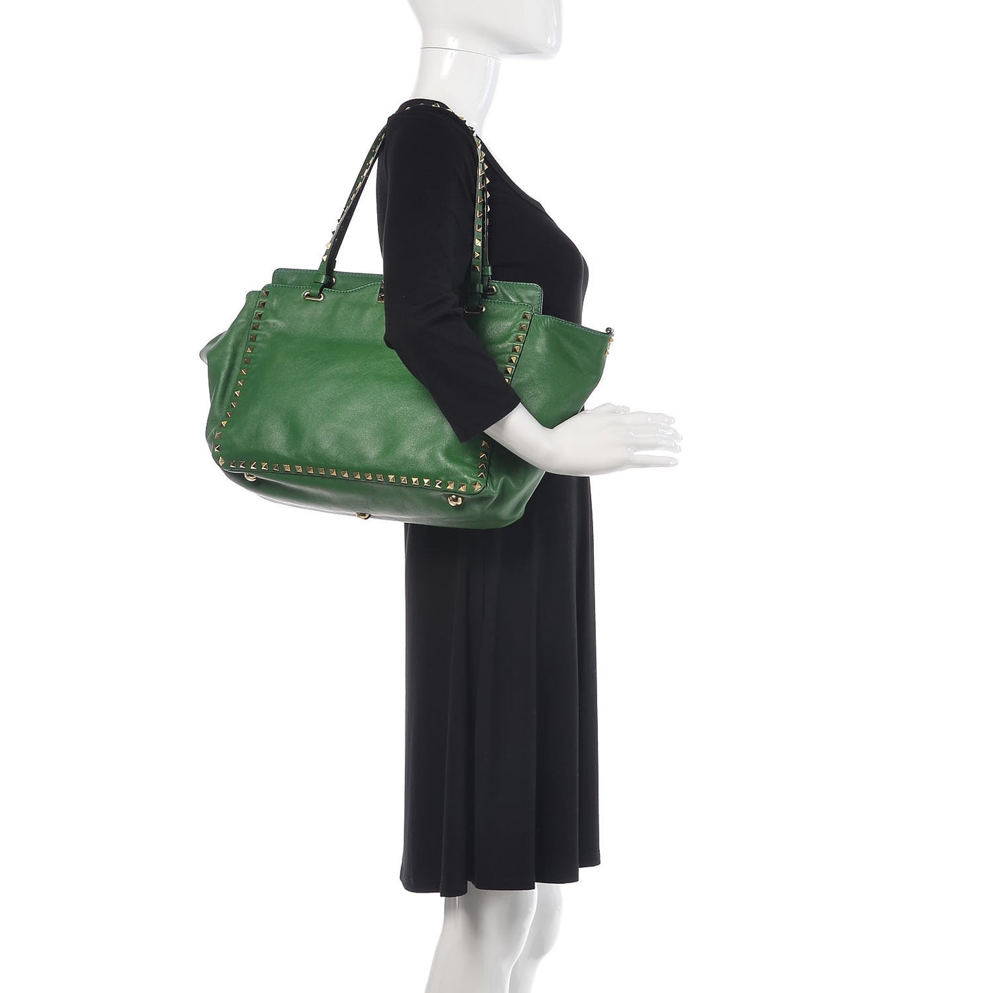 Vitello Medium Rockstud Tote Emerald