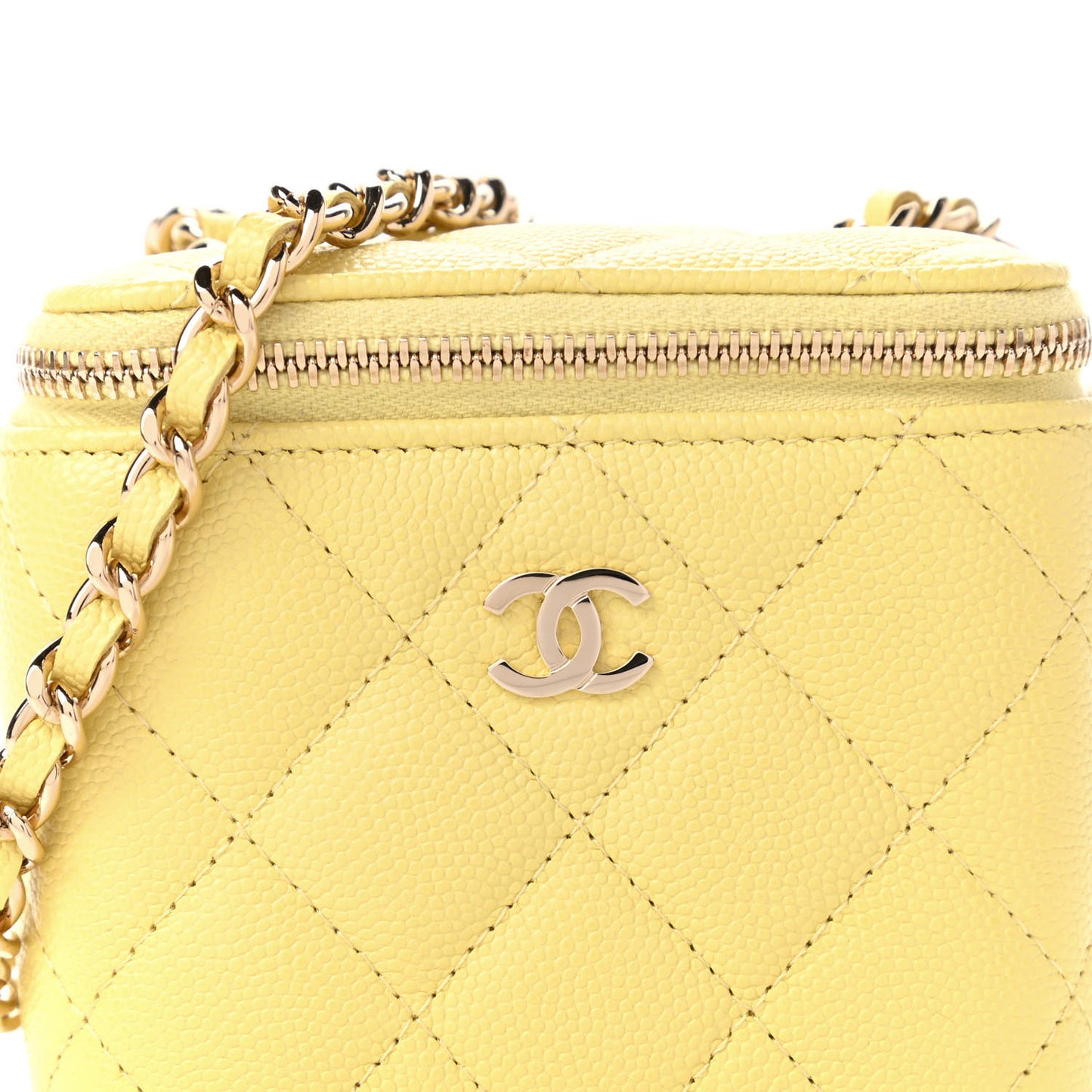 Caviar Quilted Mini Vanity Case With Chain Yellow