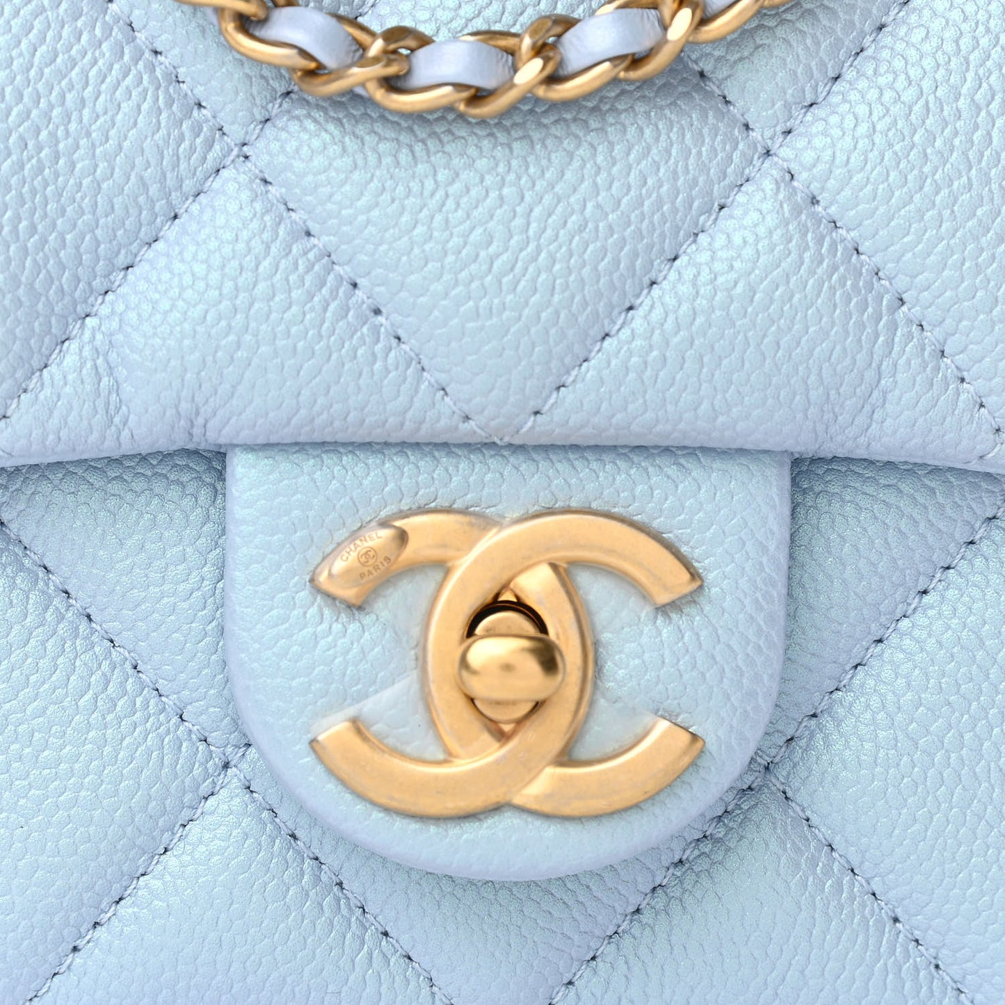 Iridescent Caviar Quilted Mini My Perfect Flap Light Blue