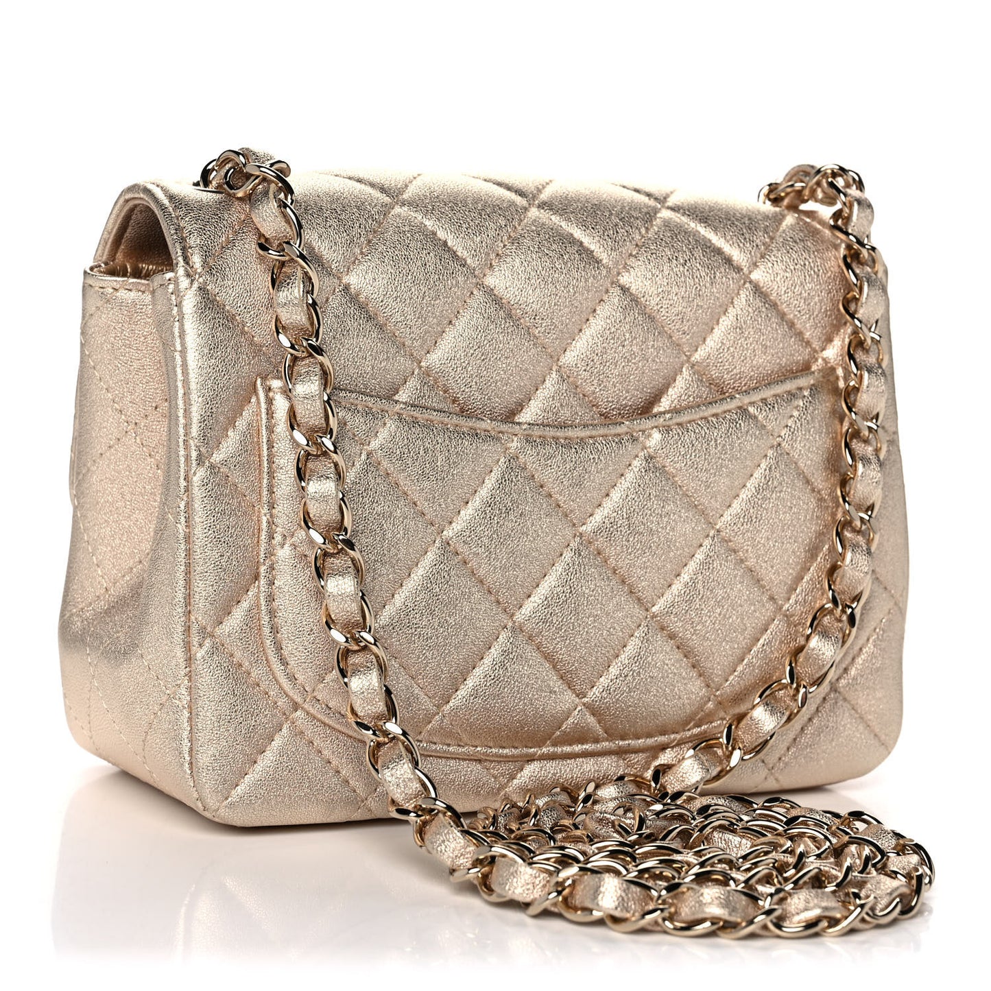 Metallic Lambskin Quilted Mini Square Flap Gold