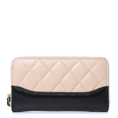 Chanel Aged Calfskin Quilted Small Gabrielle Zip Around Wallet Beige Black 1 of 15