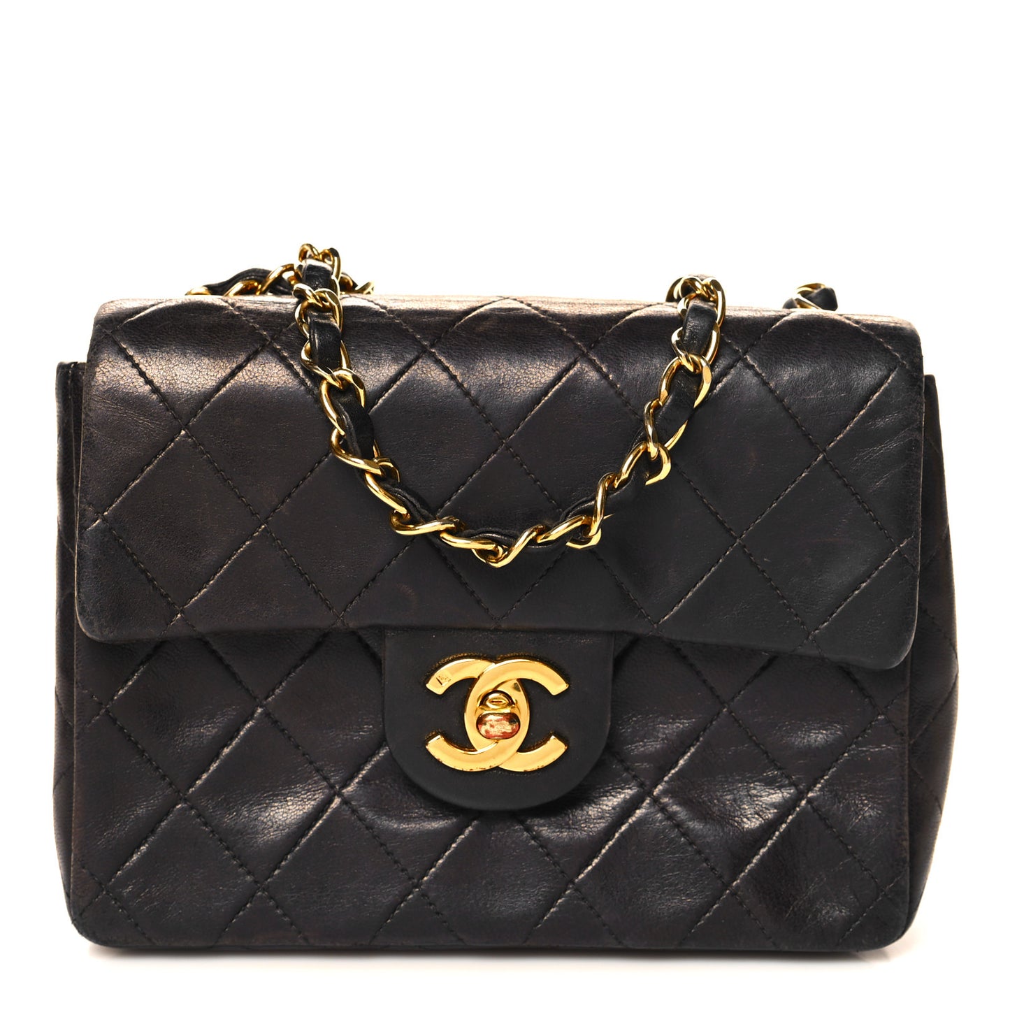 Lambskin Quilted Mini Square Flap Dark Brown