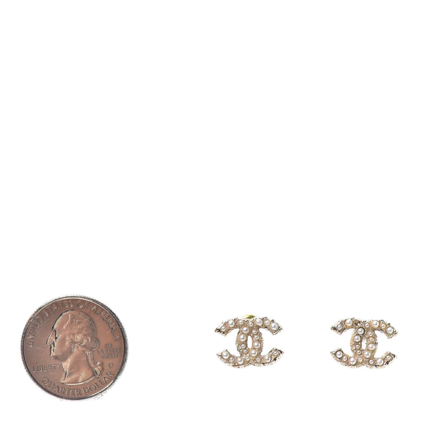 Pearl Crystal CC Stud Earrings Gold
