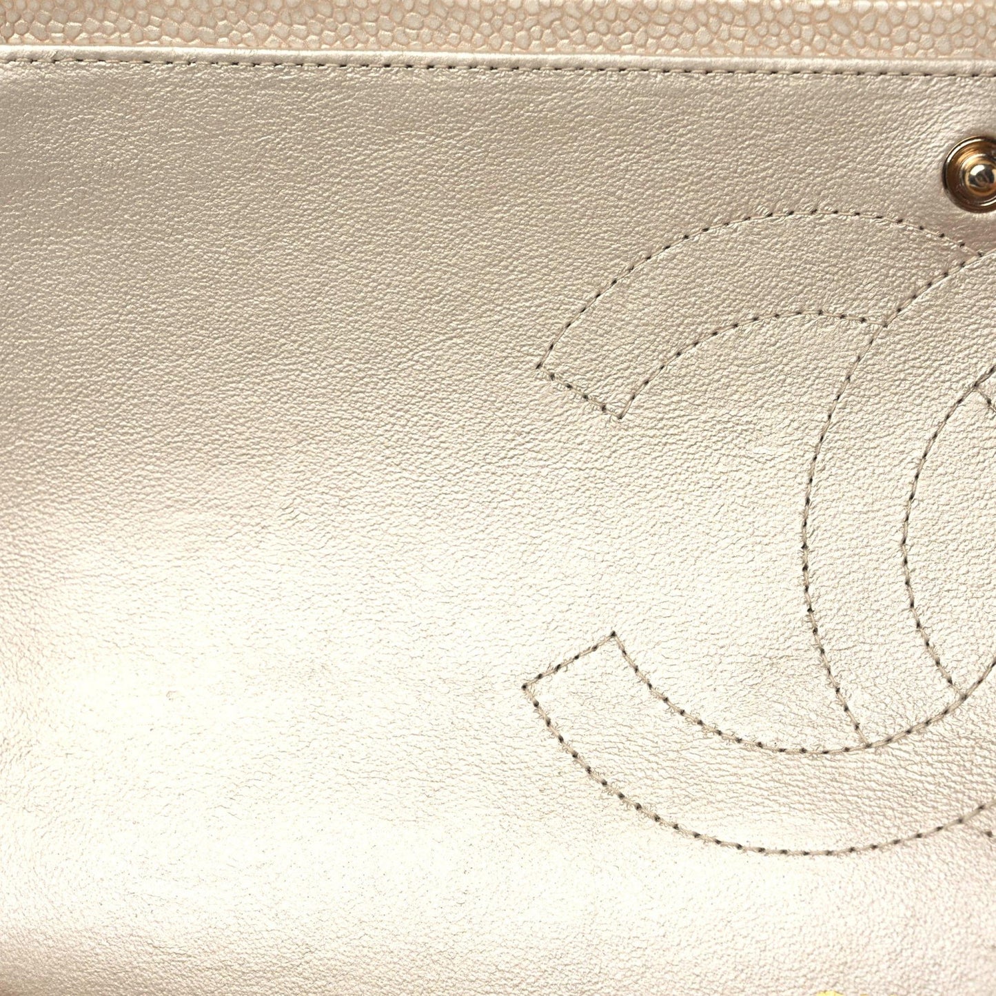 Iridescent Caviar Quilted Jumbo Double Flap Beige