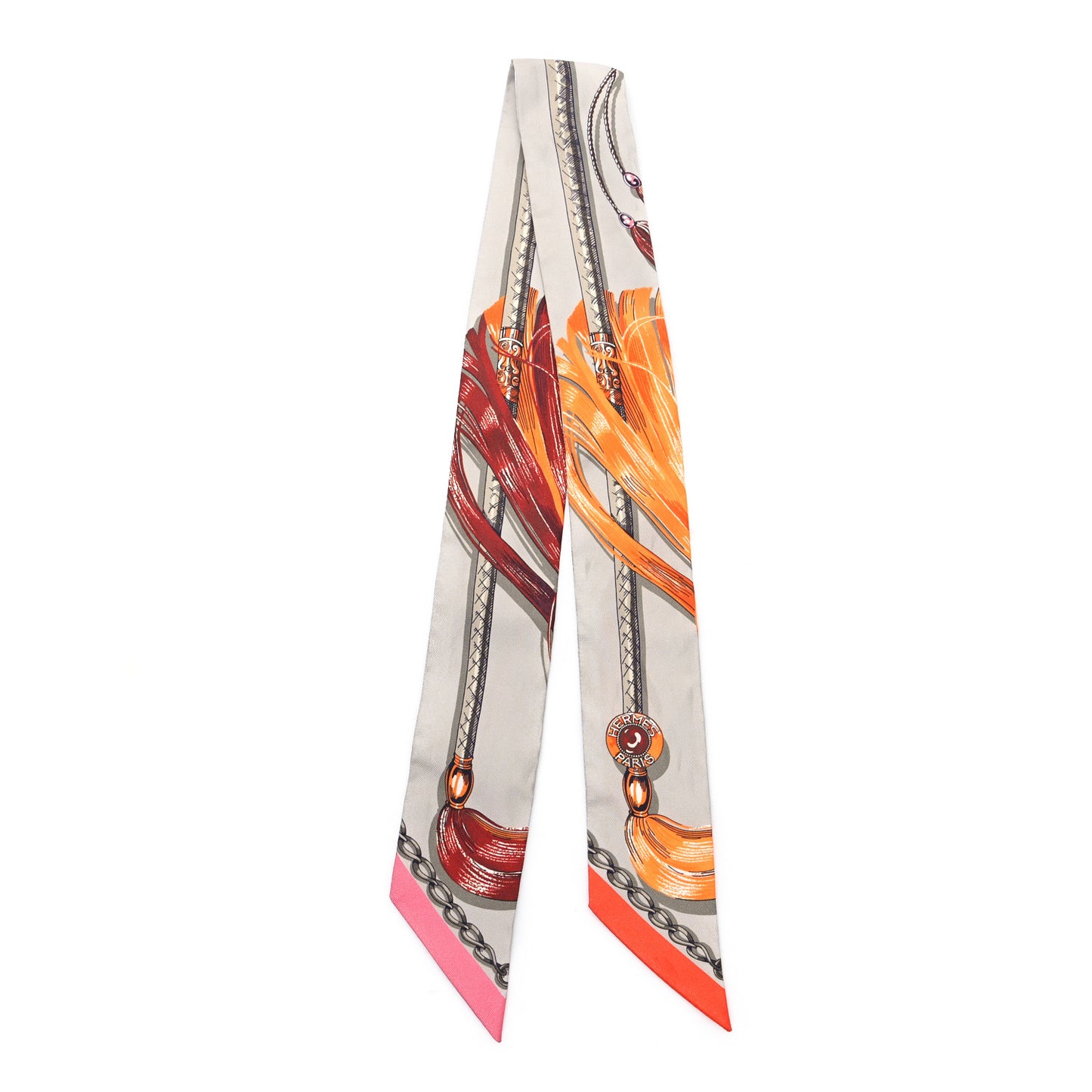 Silk Cavalcades Twilly Gris Perle Orange Acajou