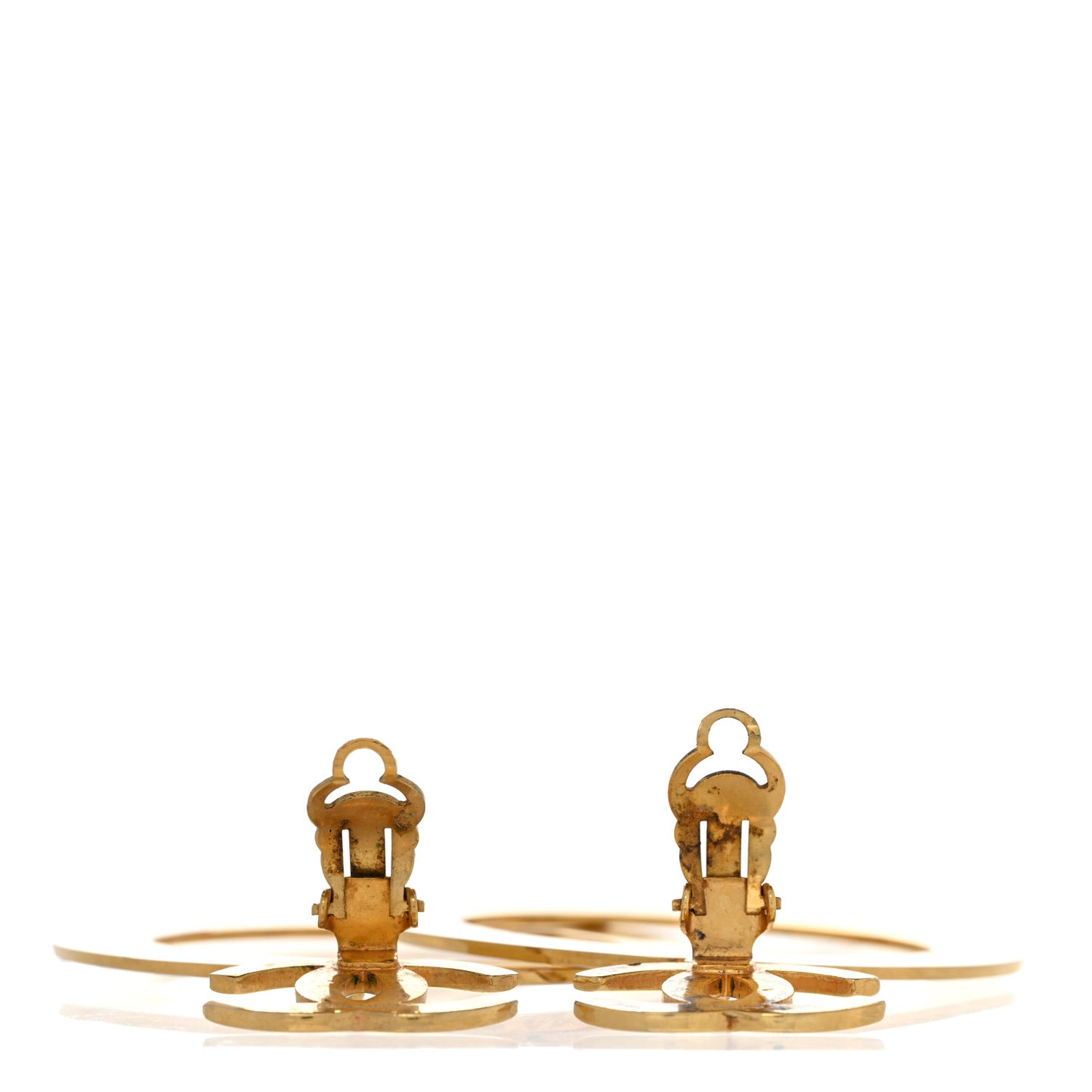 Metal CC Circle Drop Clip On Earrings Gold