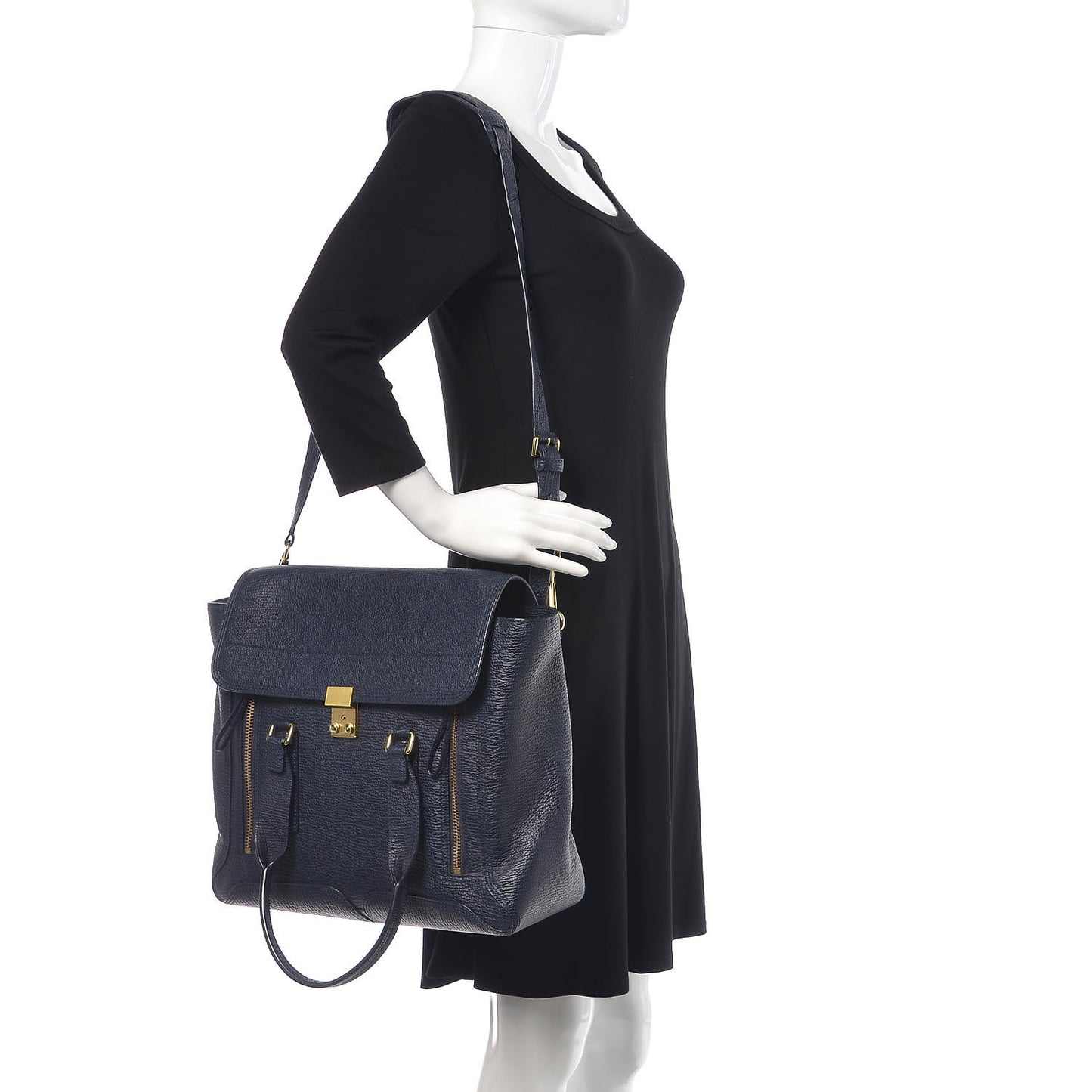 3.1 Textured Calfskin Large Pashli Satchel Ink