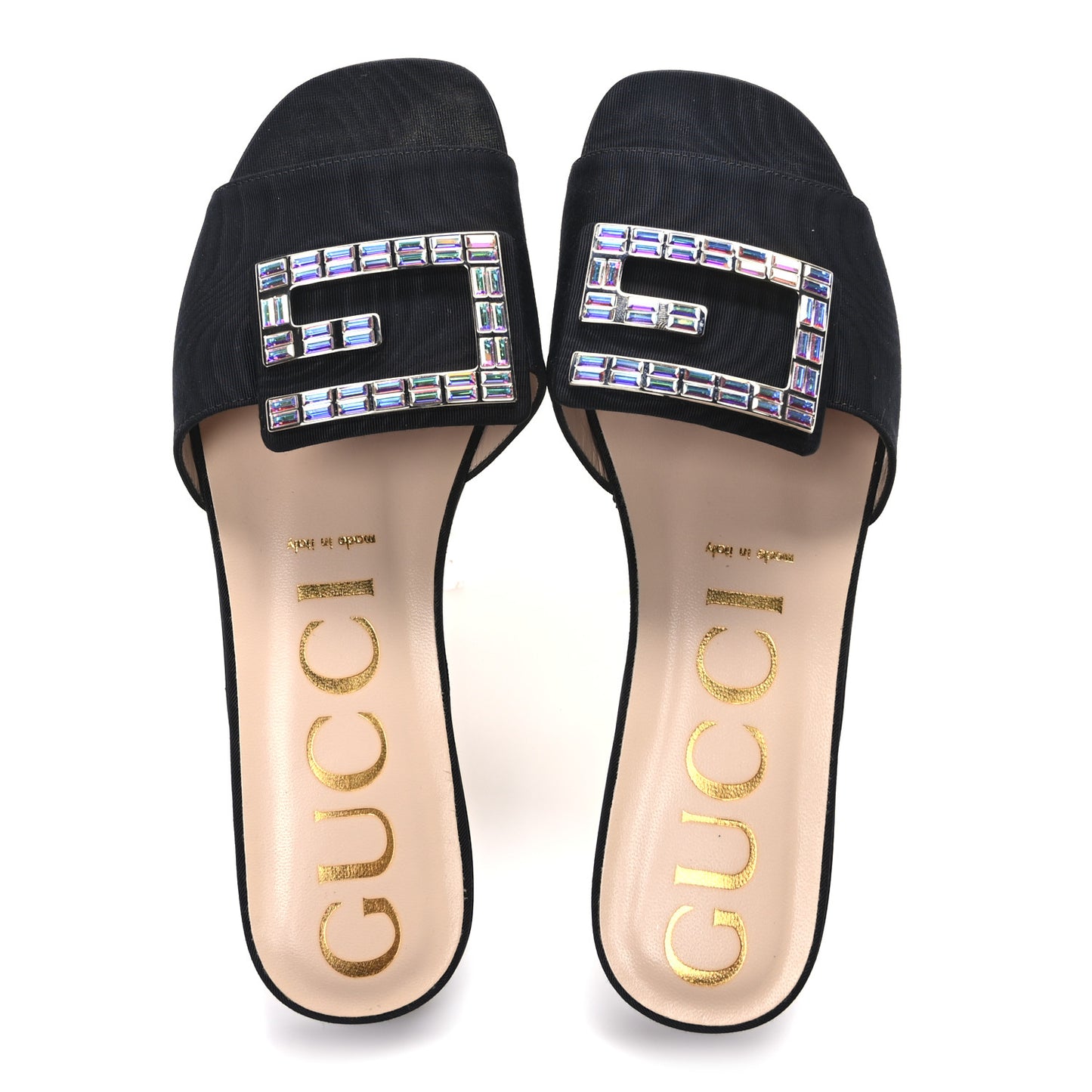 Malaga Kid Suede Crystal Square G Madelyn Slide Sandals 38 Black