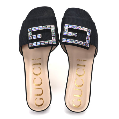 Gucci Malaga Kid Suede Crystal Square G Madelyn Slide Sandals 38 Black 2 of 9