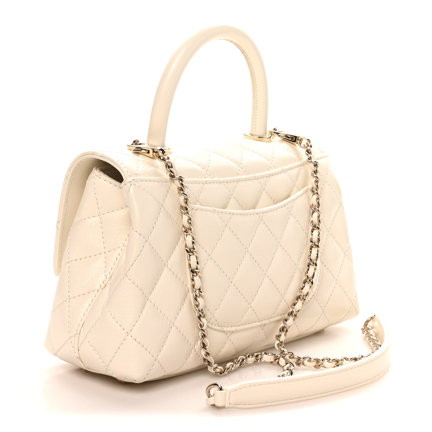 Caviar Quilted Mini Coco Handle Flap White