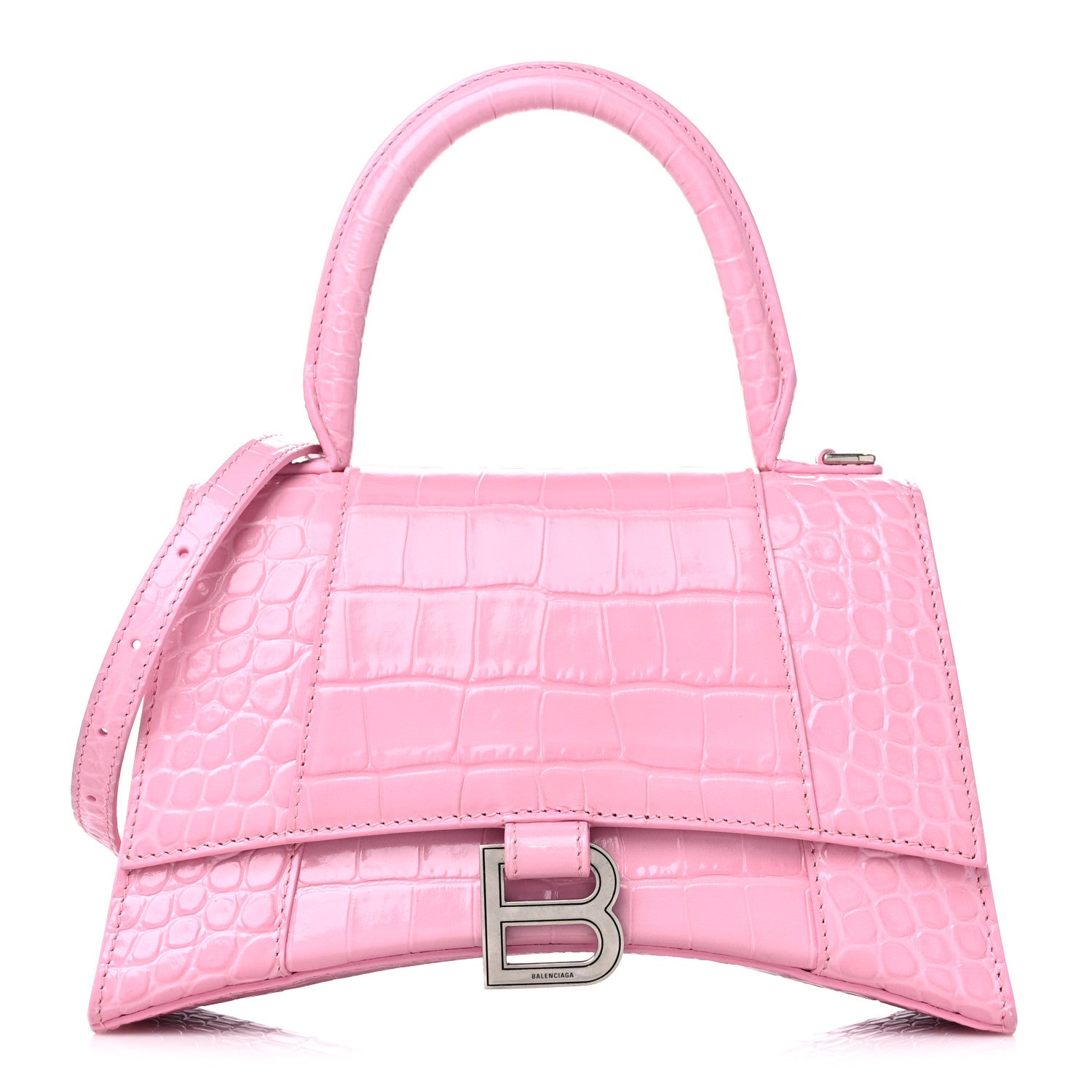 Balenciaga Shiny Calfskin Crocodile Embossed Small Hourglass Top Handle Bag Candy Pink 1 of 10