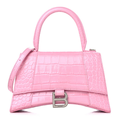 Balenciaga Shiny Calfskin Crocodile Embossed Small Hourglass Top Handle Bag Candy Pink 1 of 10