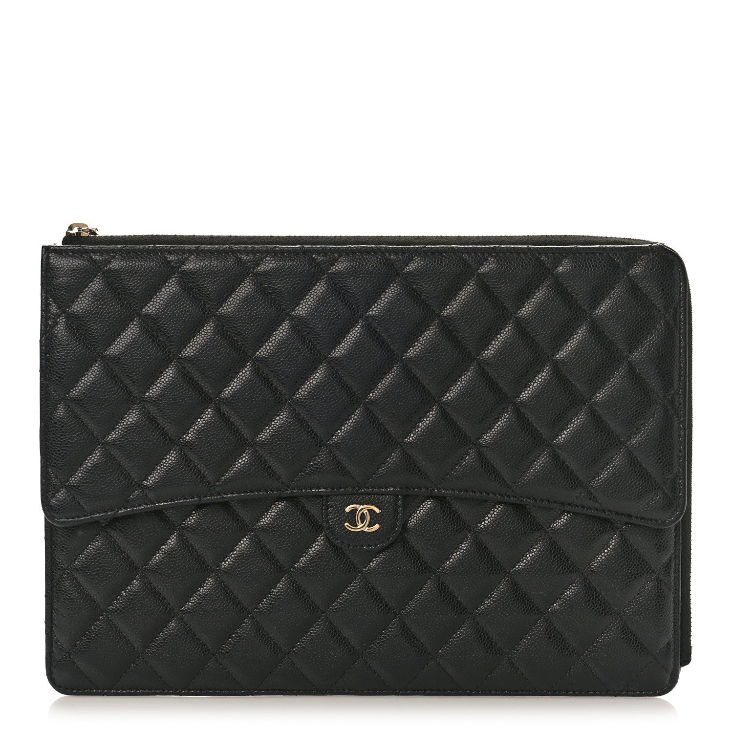 Chanel Caviar Quilted Large Flap Zip Clutch Black 1 of 10