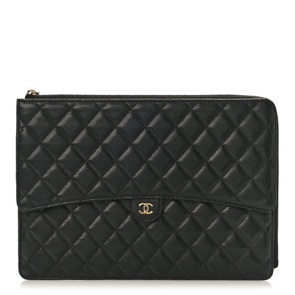 Chanel Caviar Quilted Large Flap Zip Clutch Black 1 of 10