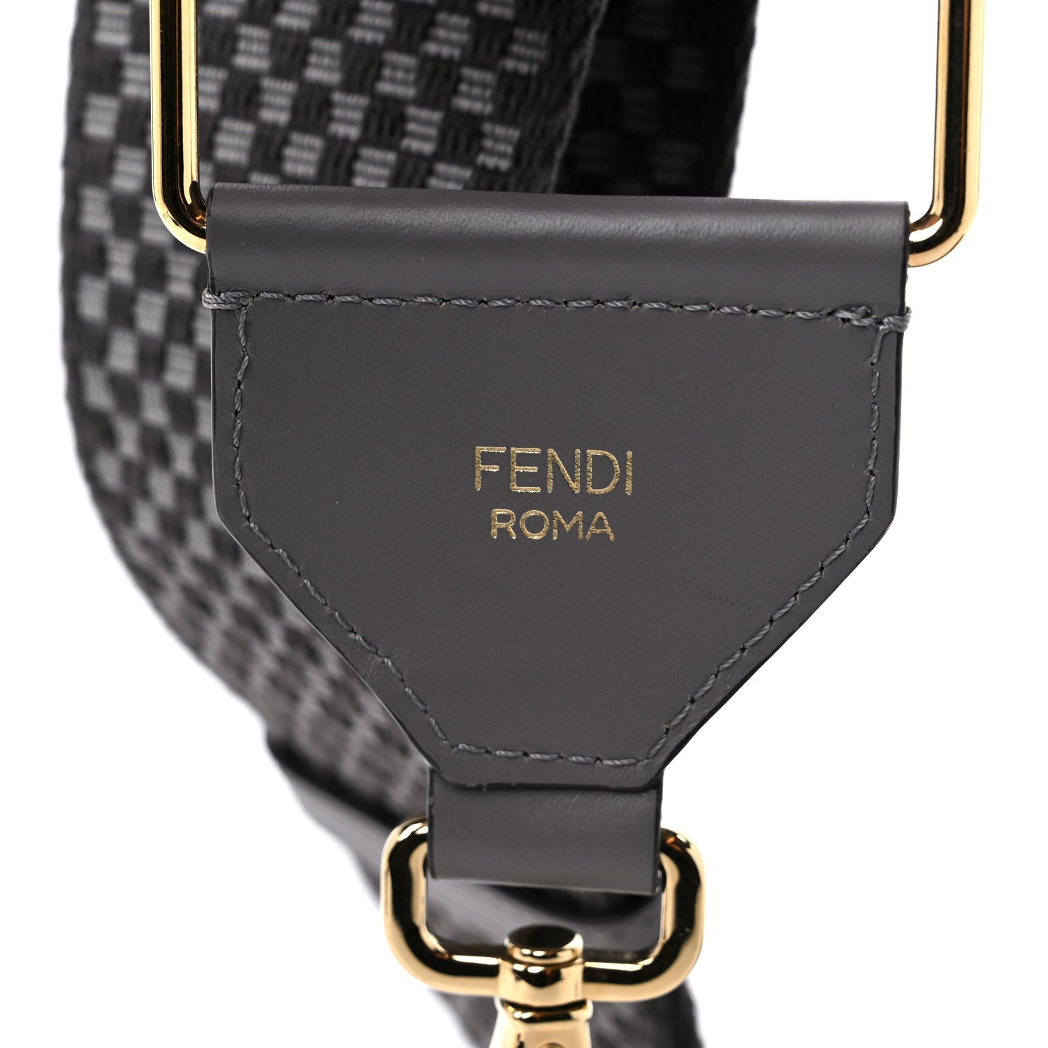 Fendi Ribbon Vitello King Logo Embossed Gingham Woven Adjustable Strap You Moon Ghiaia 4 of 4
