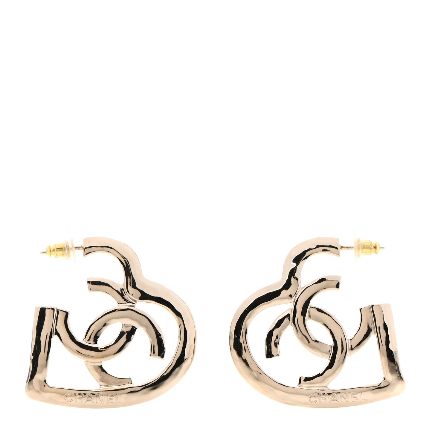 Metal CC Heart Coco In Love Hoop Earrings Gold