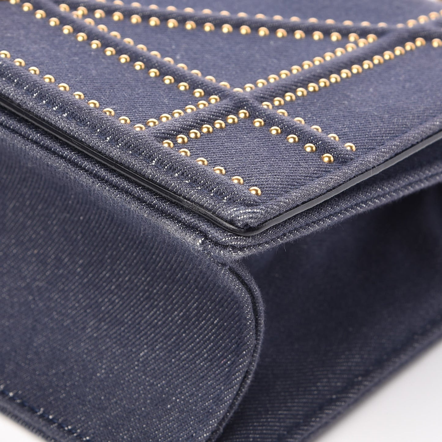 Denim Studded Medium Diorama Flap Bag Blue