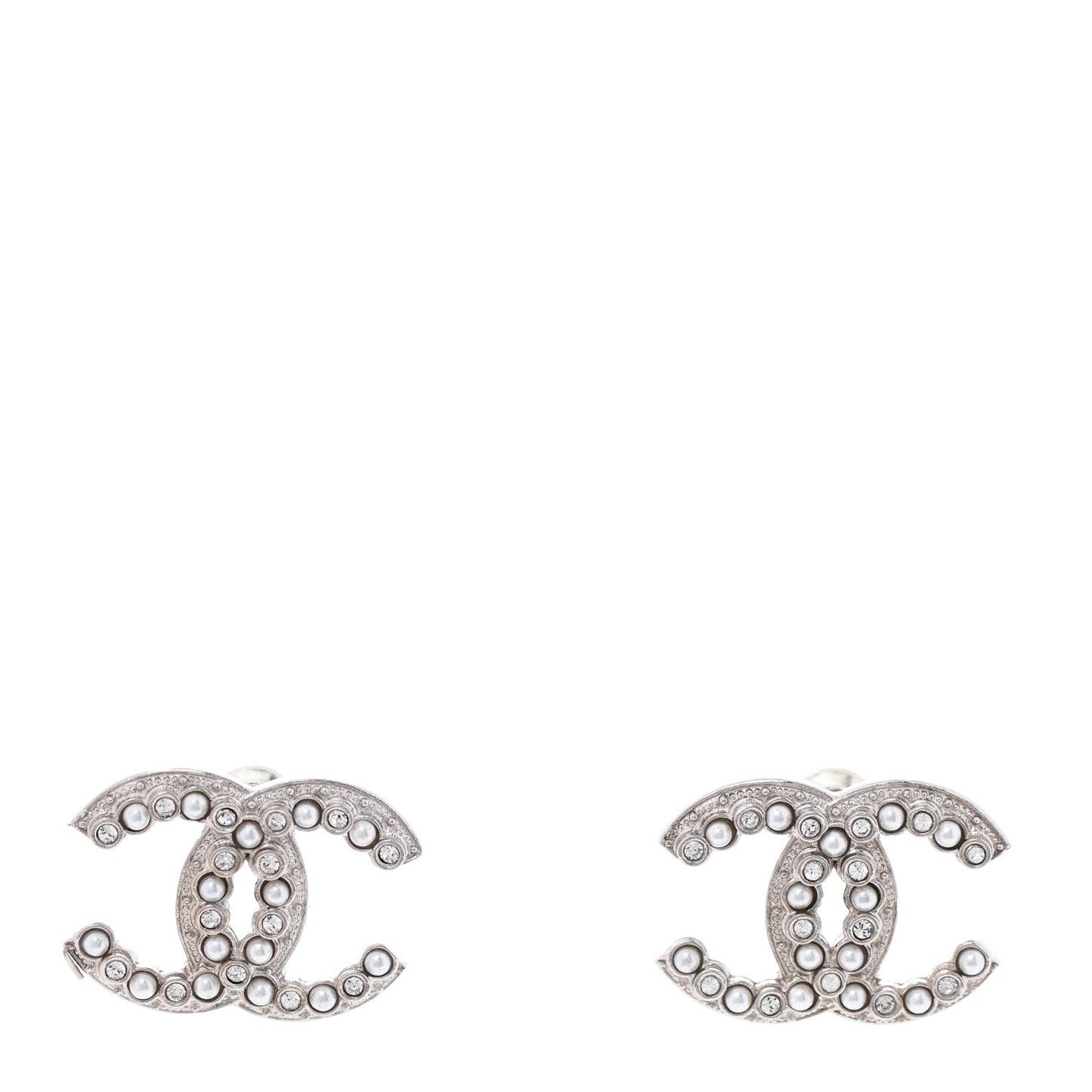 Crystal Pearl CC Earrings Silver