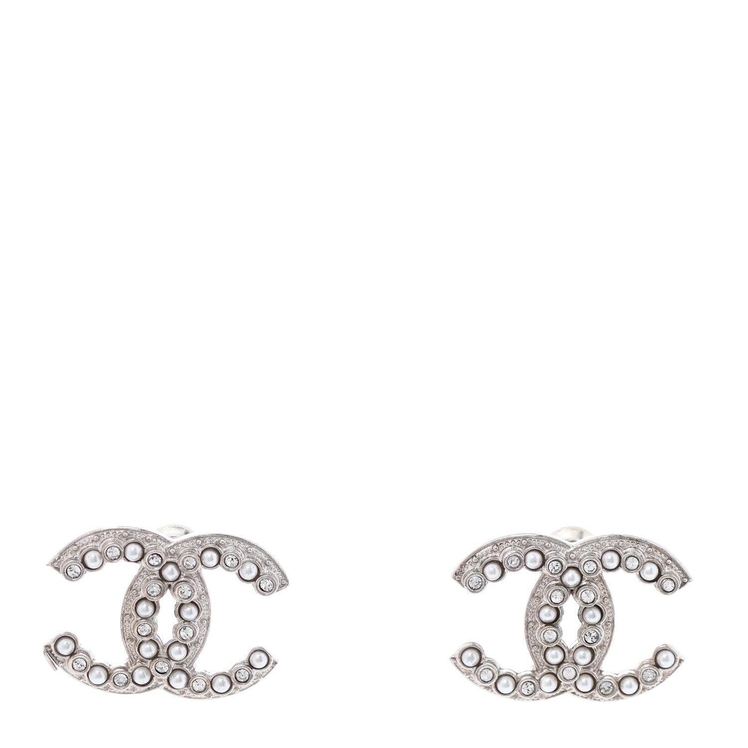 Chanel Crystal Pearl CC Earrings Silver 1 of 4