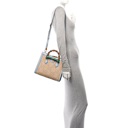 Gucci Raffia Textured Dollar Calfskin Web GG Monogram Small Diana Tote Bag Natural Brown New Shamarock Green 2 of 11