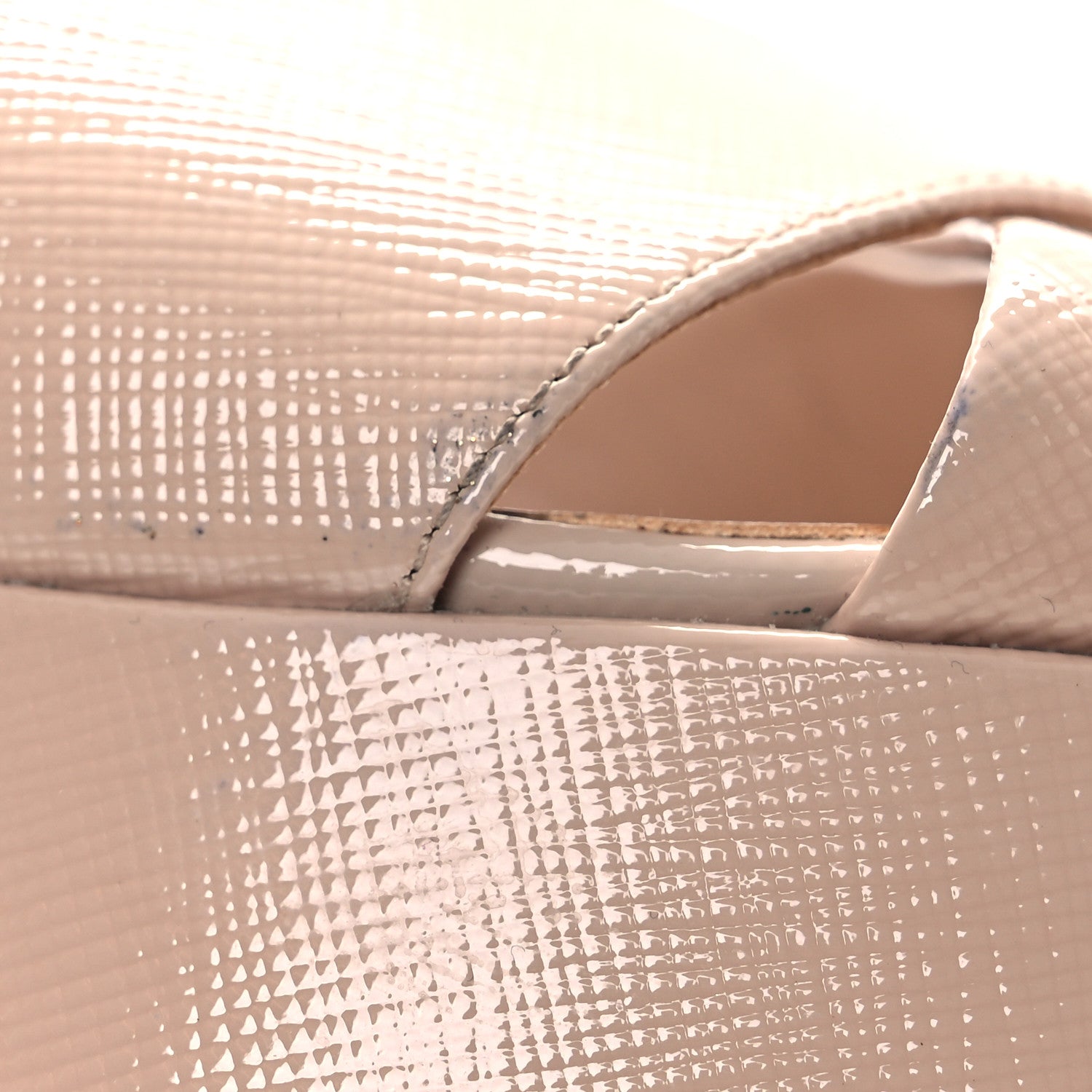 Prada Vernice Saffiano Embossed Crisscross Platform 20/65mm Sandals 37.5 Beige 12 of 14