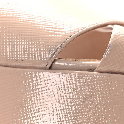 Prada Vernice Saffiano Embossed Crisscross Platform 20/65mm Sandals 37.5 Beige 12 of 14