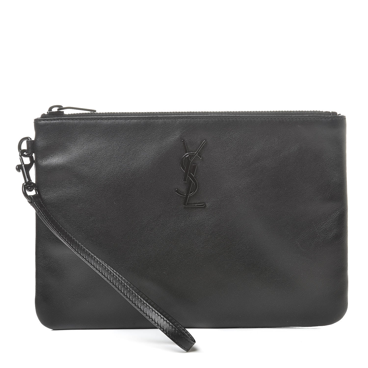 Saint Laurent Calfskin Monogram Zip Pouch Black 1 of 9