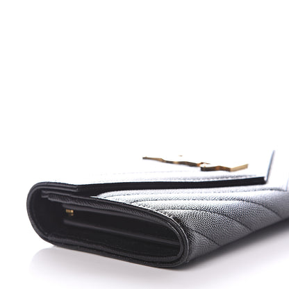 Saint Laurent Grain De Poudre Matelasse Chevron Monogram Flap Wallet Black 7 of 9
