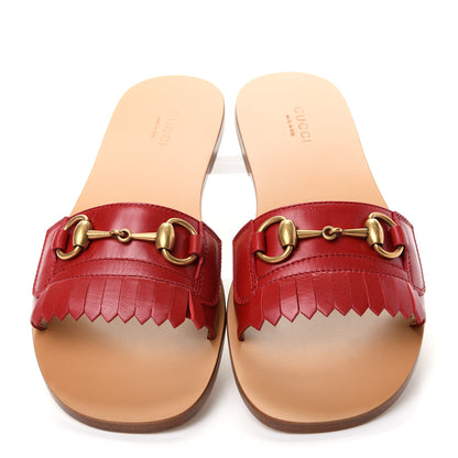 Gucci Malaga Kid Fringe Horsebit Slide Sandals 39 Hibiscus Red 2 of 10