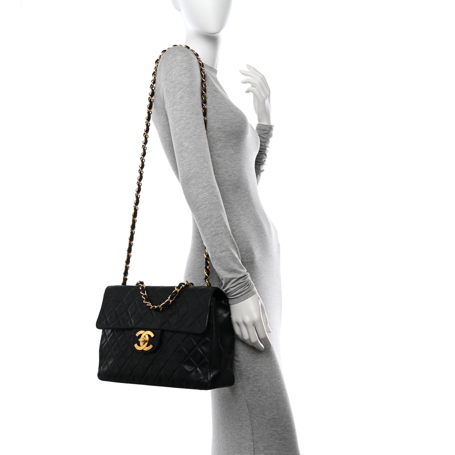 Chanel Lambskin Quilted XL Jumbo Single Flap Black 2 of 15