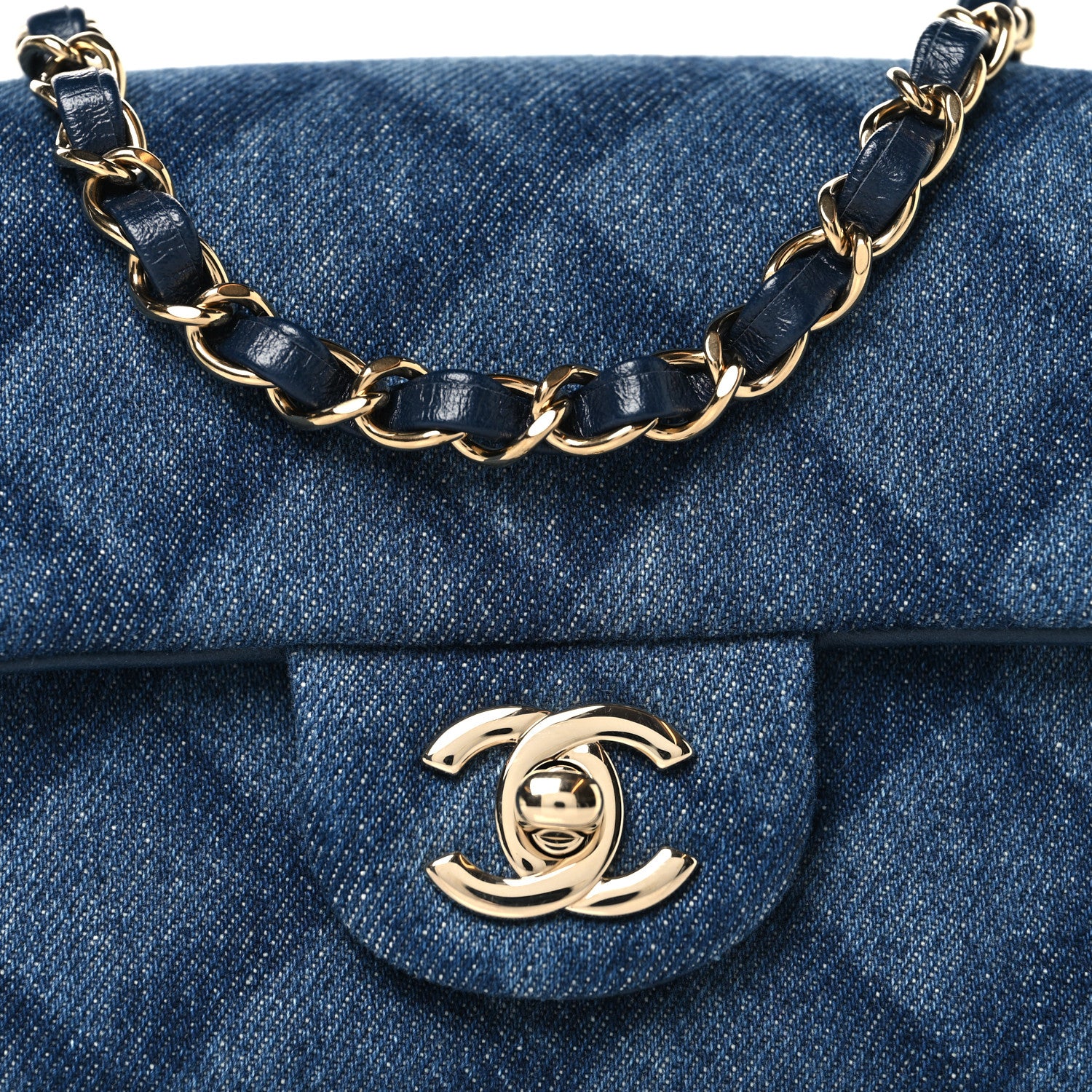Chanel Printed Denim Quilted Mini Rectangular Flap Dark Blue 8 of 10