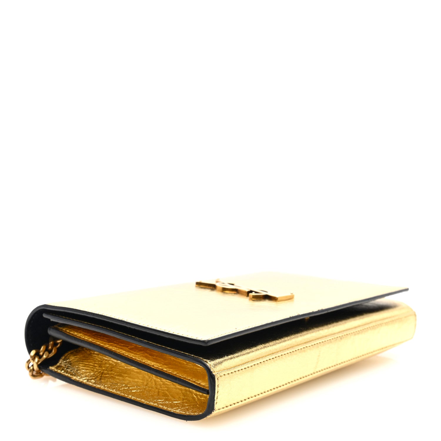Saint Laurent Metallic Calfskin Monogram Chain Wallet Gold 4 of 9