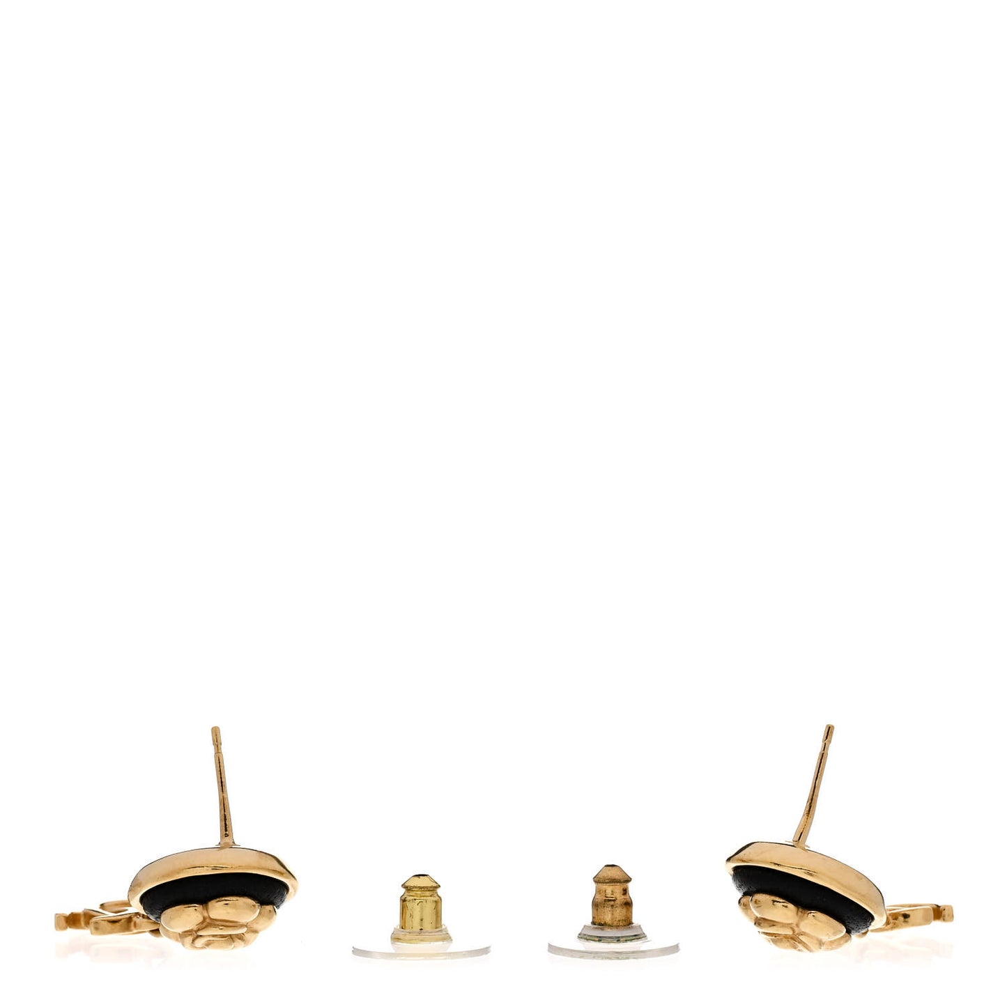 Metal Lambskin Camellia CC Drop Earrings Gold Black