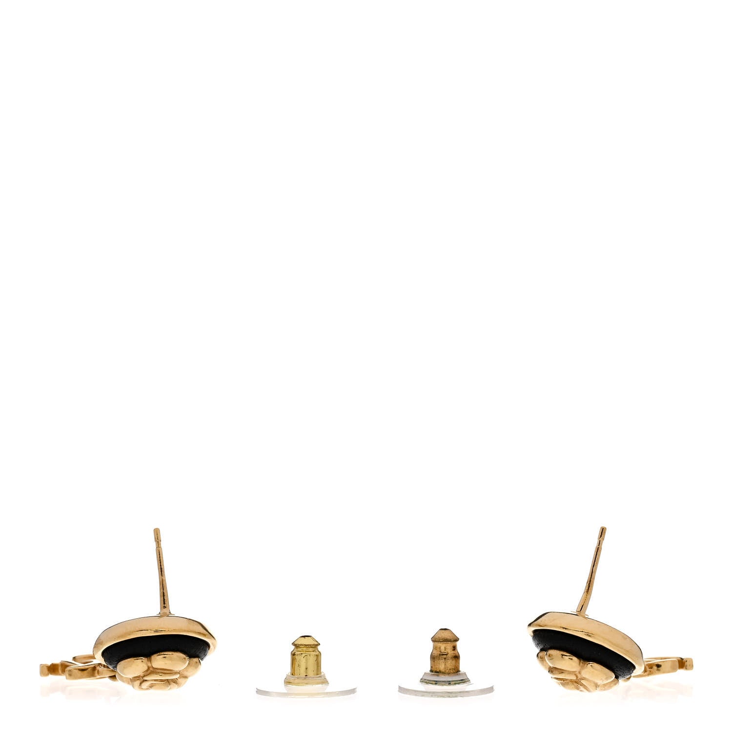 Chanel Metal Lambskin Camellia CC Drop Earrings Gold Black 3 of 4