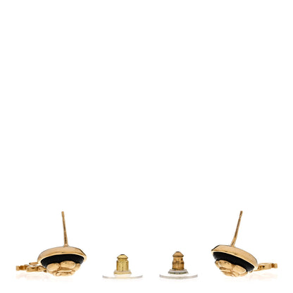 Chanel Metal Lambskin Camellia CC Drop Earrings Gold Black 3 of 4