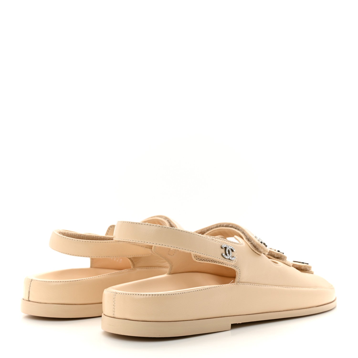 Chanel Lambskin Crystal CC Velcro Dad Sandals 40 Beige 4 of 9