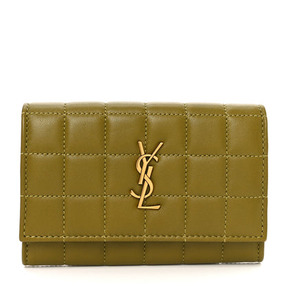Saint Laurent Lambskin Carre Quilted Cassandre Small Envelope Wallet Olive Drab 1 of 6