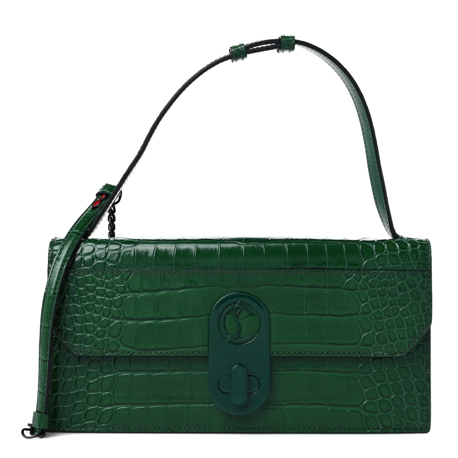Christian Louboutin Calfskin Alligator Embossed Elisa Baguette Green 1 of 10