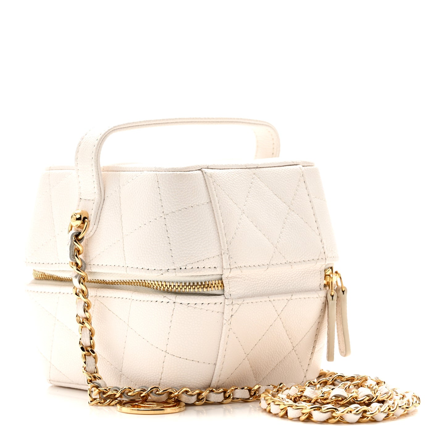 Caviar Quilted Vanity With Chain White