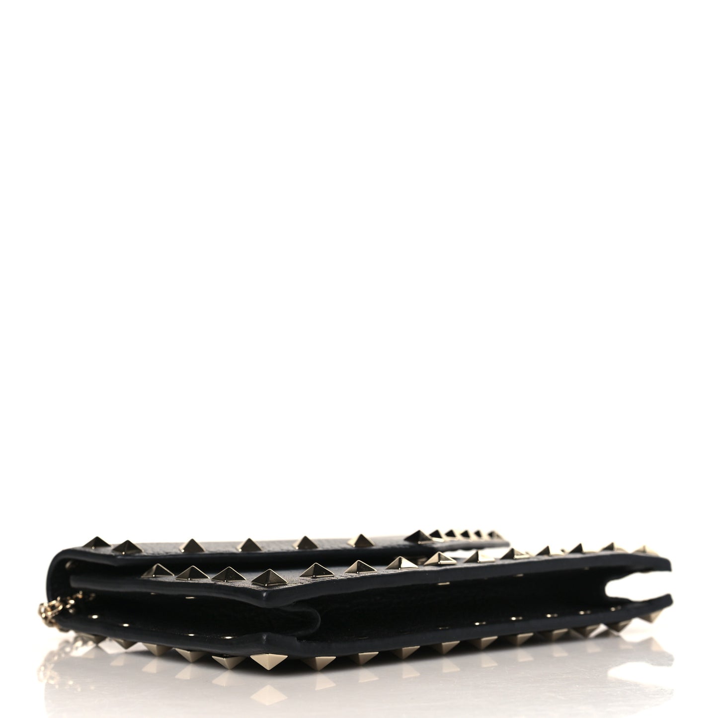 Pebbled Calfskin Rockstud Envelope Wallet on Chain Black