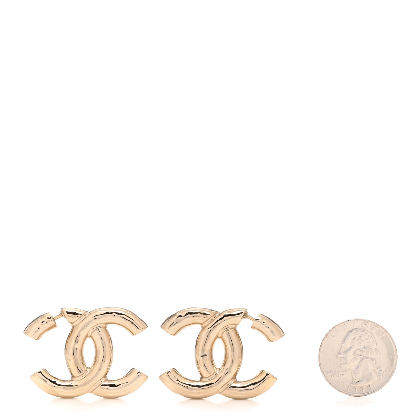 Metal Large CC Earrings Light Gold
