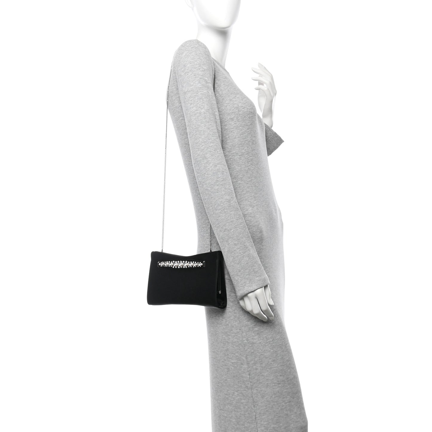 Satin Crystal Pearl Venus Clutch Black