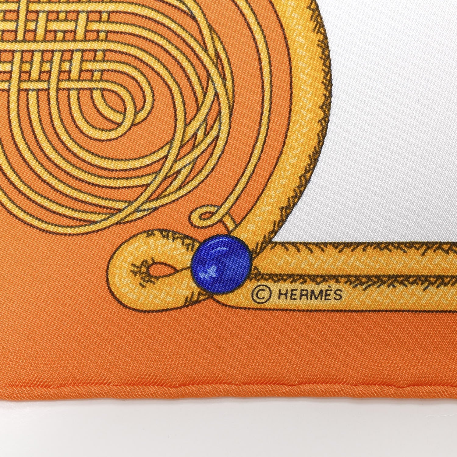 Hermes Silk Brandebourgs Pocket Square Orange Blanc Bleu 4 of 4