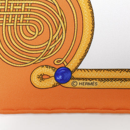 Hermes Silk Brandebourgs Pocket Square Orange Blanc Bleu 4 of 4