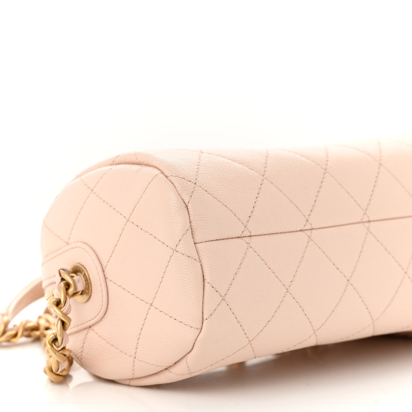 Caviar Quilted Small Fashion Therapy Bowling Bag Beige