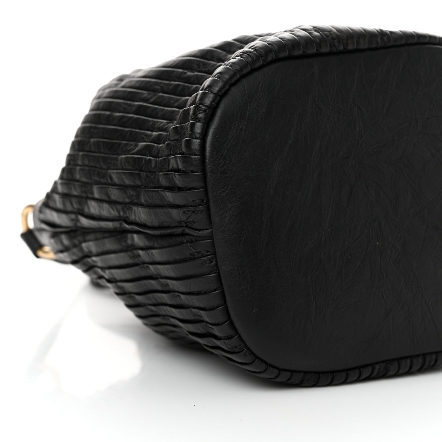 Iridescent Crumpled Calfskin Coco Pleats Small Drawstring Bag Black